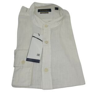 PIOMBO Men Linen Shirt White XXL Italian Luxury Button Down Lightweight